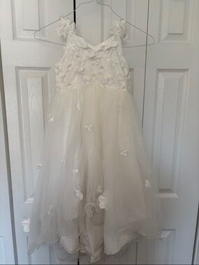 Girls White Floral Tulle Party Dress